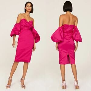 Elle Zeitoune Karter Dress Strapless Puff Sleeve Sweetheart Neck Sheath Pink XS